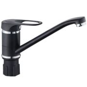 Смеситель д/кухни ЭВЕРЕСТ кер 40мм. В49-0256  с длинным изливом, гайка (черный)