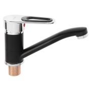 Смеситель д/кухни ЭВЕРЕСТ кер 35мм. В45-274F с коротким изливом, гайка /Чёрный с хромом/