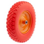 Колесо полиуретан. для тачки 4,80/4,00-8 под ось 16мм.(литое) оранжевое