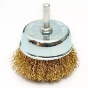 Щетка для УШМ «чашка» 75 мм, латунная проволока М14, со шпилькой для дрели