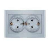 Розетка Бриллиант 2 мест С/У. С/З  серебро,керамика