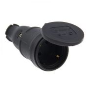 Розетка с/з КАУЧУК Круглая влагозащищенная,Черная